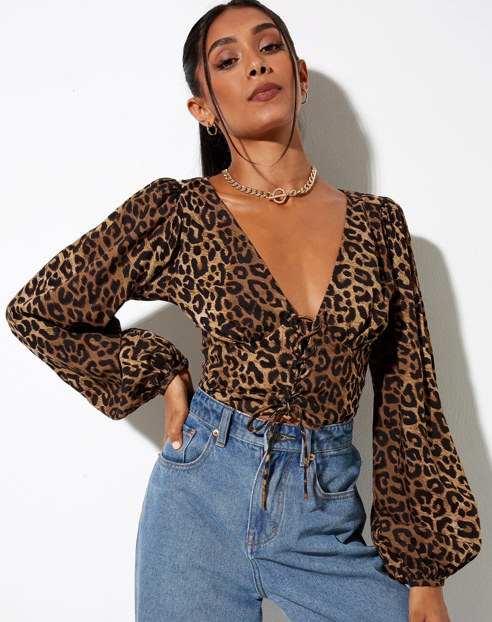 Romina Top in Night Leopard Brown - Awmao