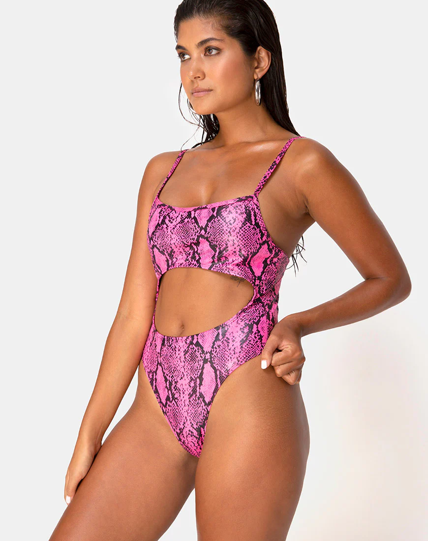 Varois Swimsuit in Snake Pink - Awmao