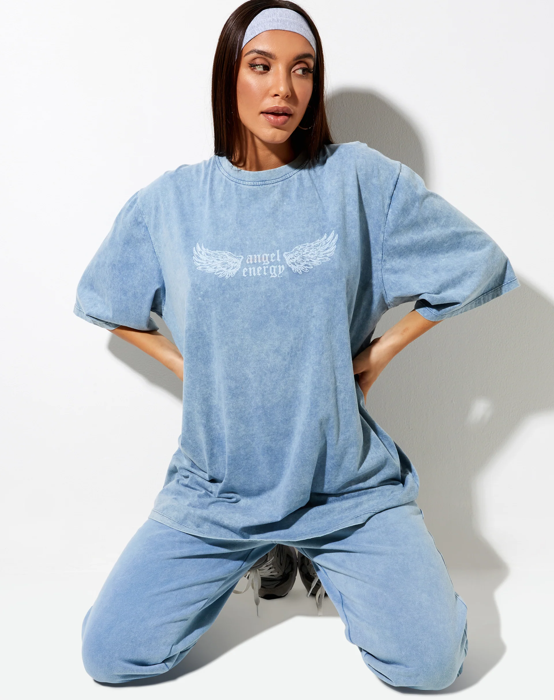 Cocoon Tee in Washed Blue 'Angel Energy' Wings - Awmao