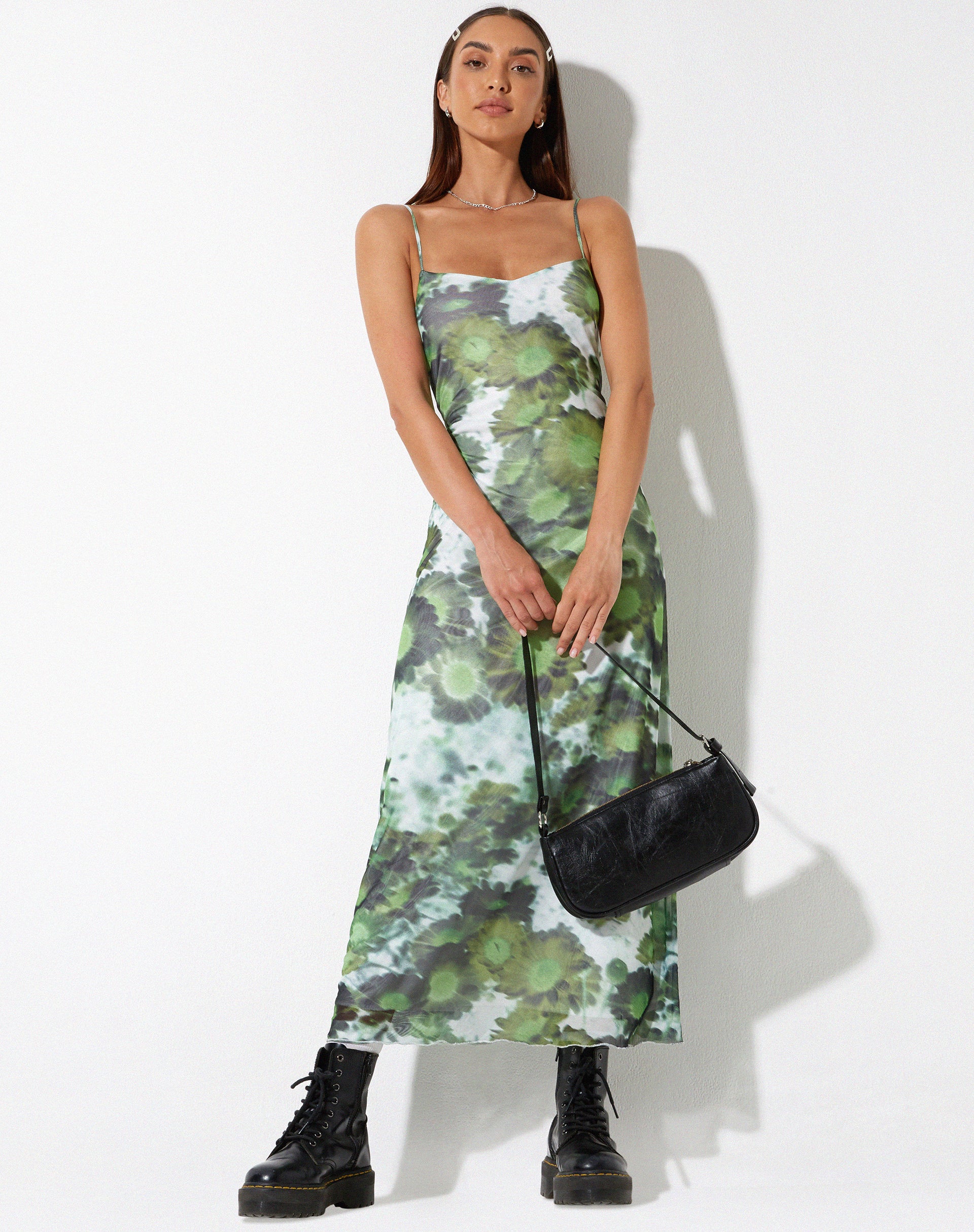 Chanda Maxi Dress in Xray Blurred Daisy Green - Awmao