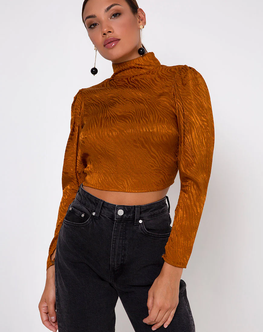 Jasty Crop Top in Satin Zebra Golden Coral - Awmao