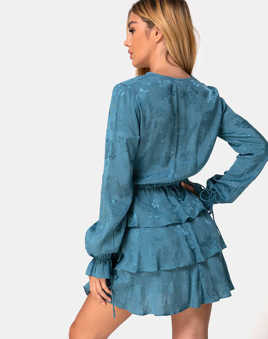 Kepsibelle Dress in Satin Rose Dusty Blue - Awmao