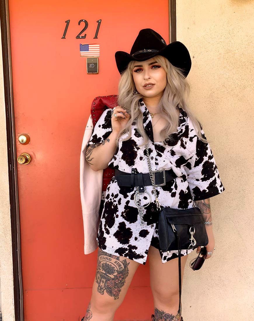 Fresia Mini Dress in Cow Hide Brown and White - Awmao