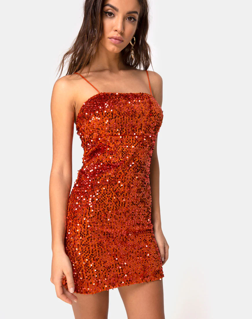 Cecile Slip Dress in Velvet Rust Sequin - Awmao