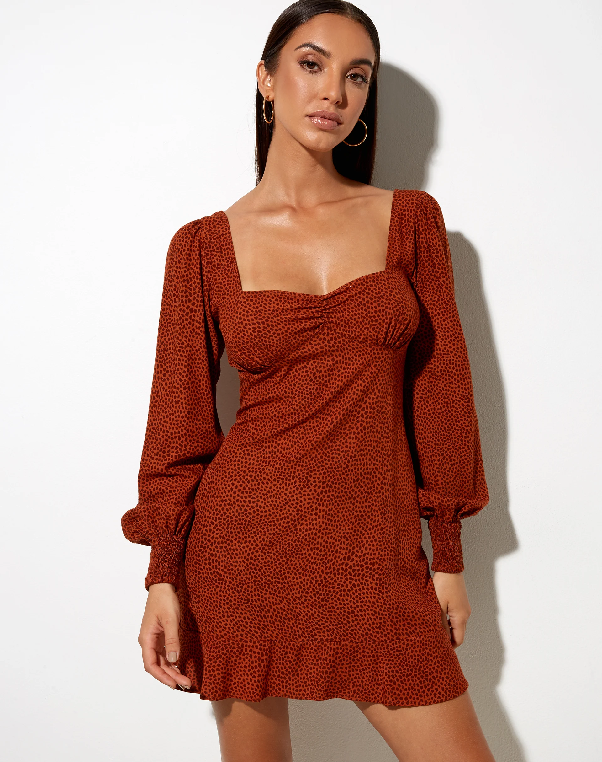 Tielo Mini Dress in Mini Croc Brown - Awmao