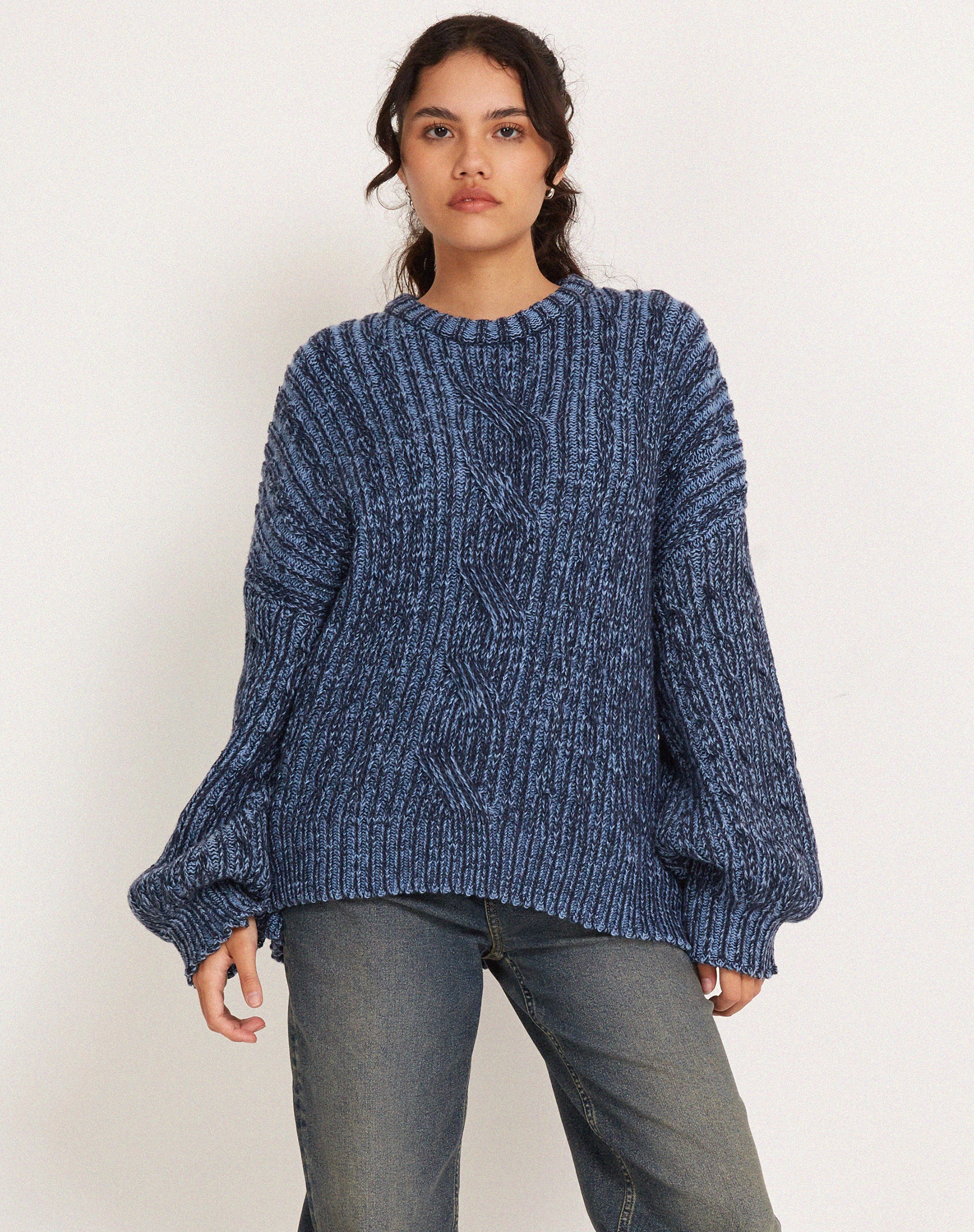 Amieta Knitted Jumper in Two Tone Blue - Awmao