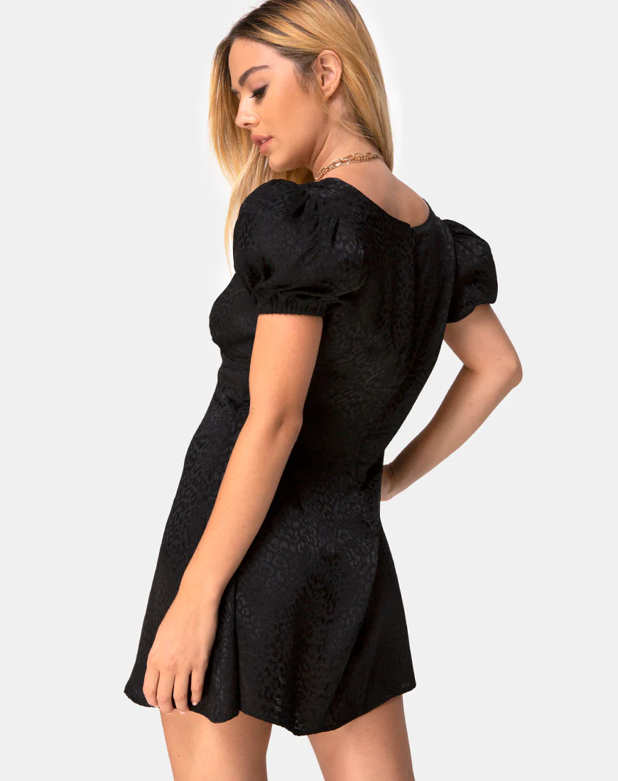 Elfy Mini Dress in Satin Cheetah Black - Awmao