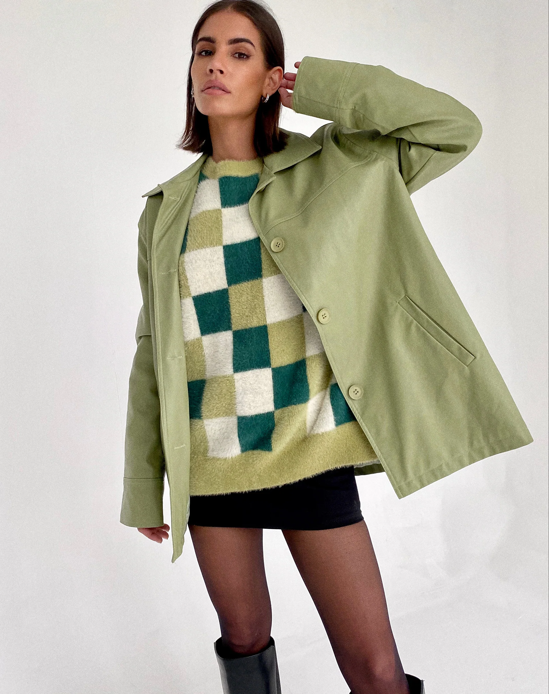Namari Jumper in Checker Green Cream - Awmao