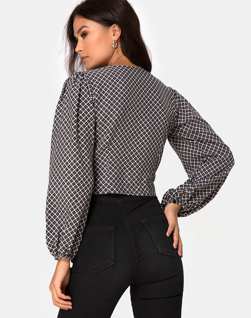 Roma Long Sleeve Top in Check It Out Black - Awmao