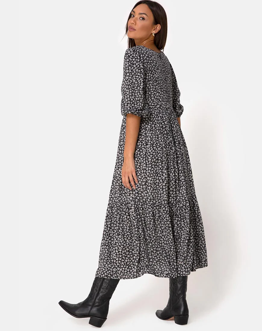 Ellery Dress in Ditsy Rose Black - Awmao