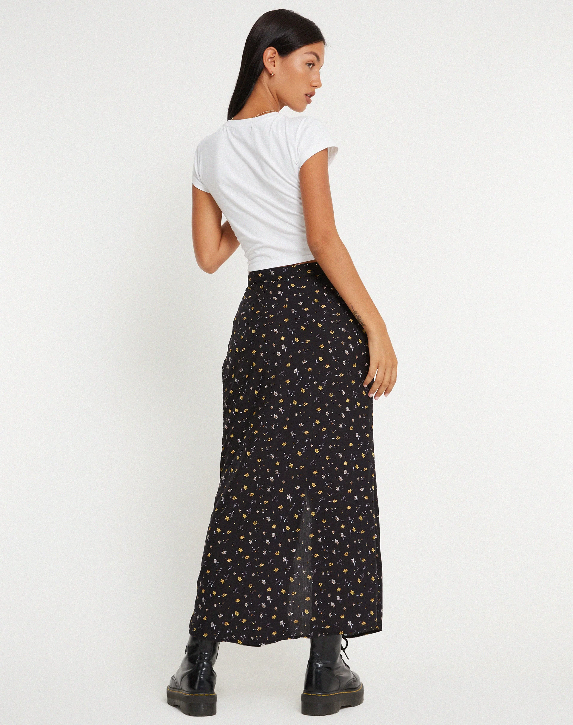 Rima Maxi Skirt in Pretty Petal Black - Awmao