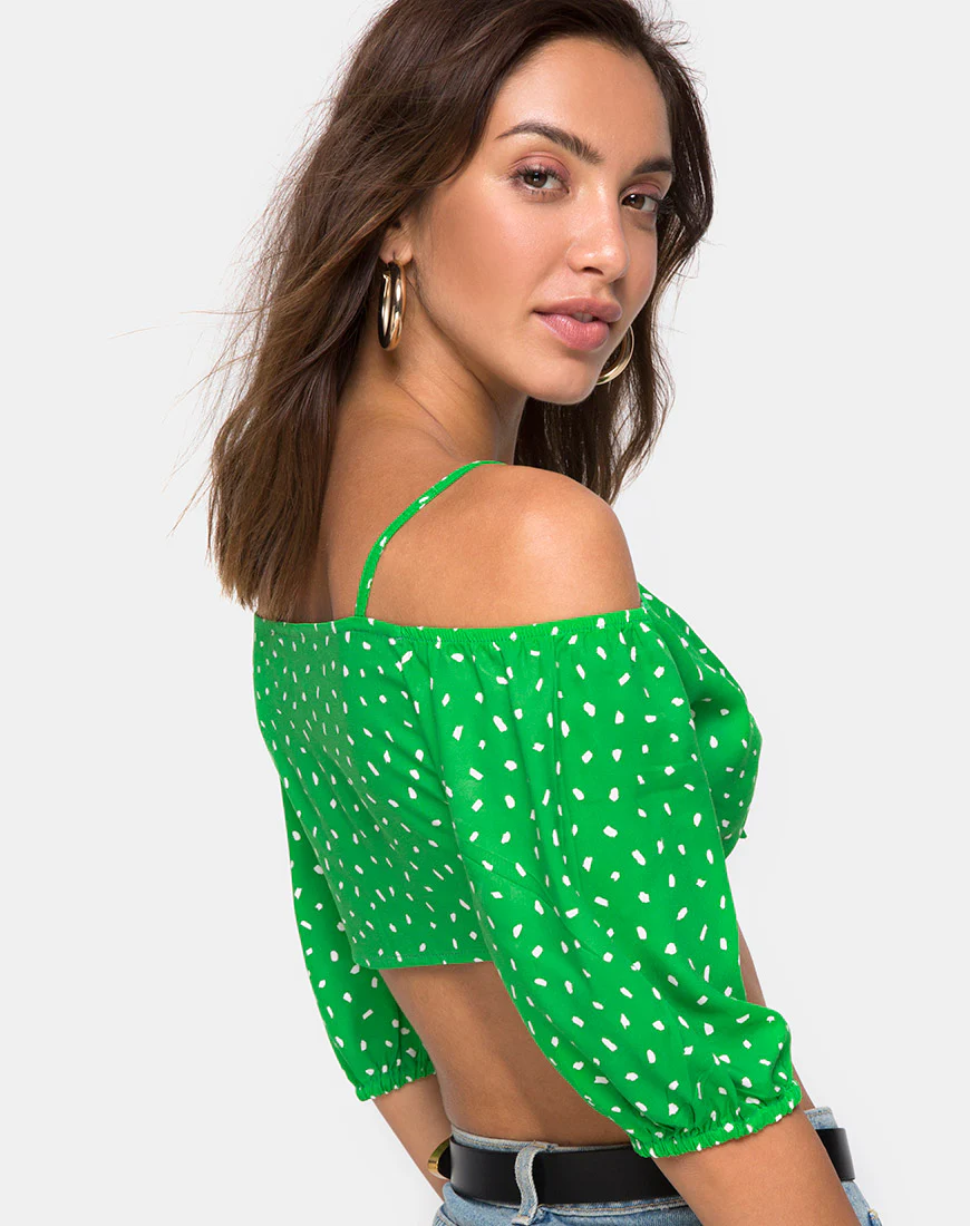 Kavon Crop Top in Green Diana Dot - Awmao