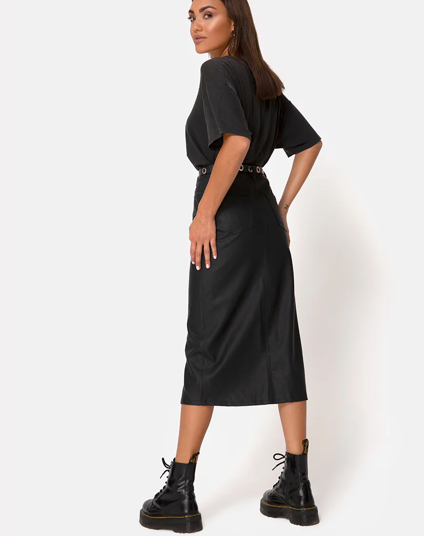Pyra Midi Skirt in PU Black - Awmao