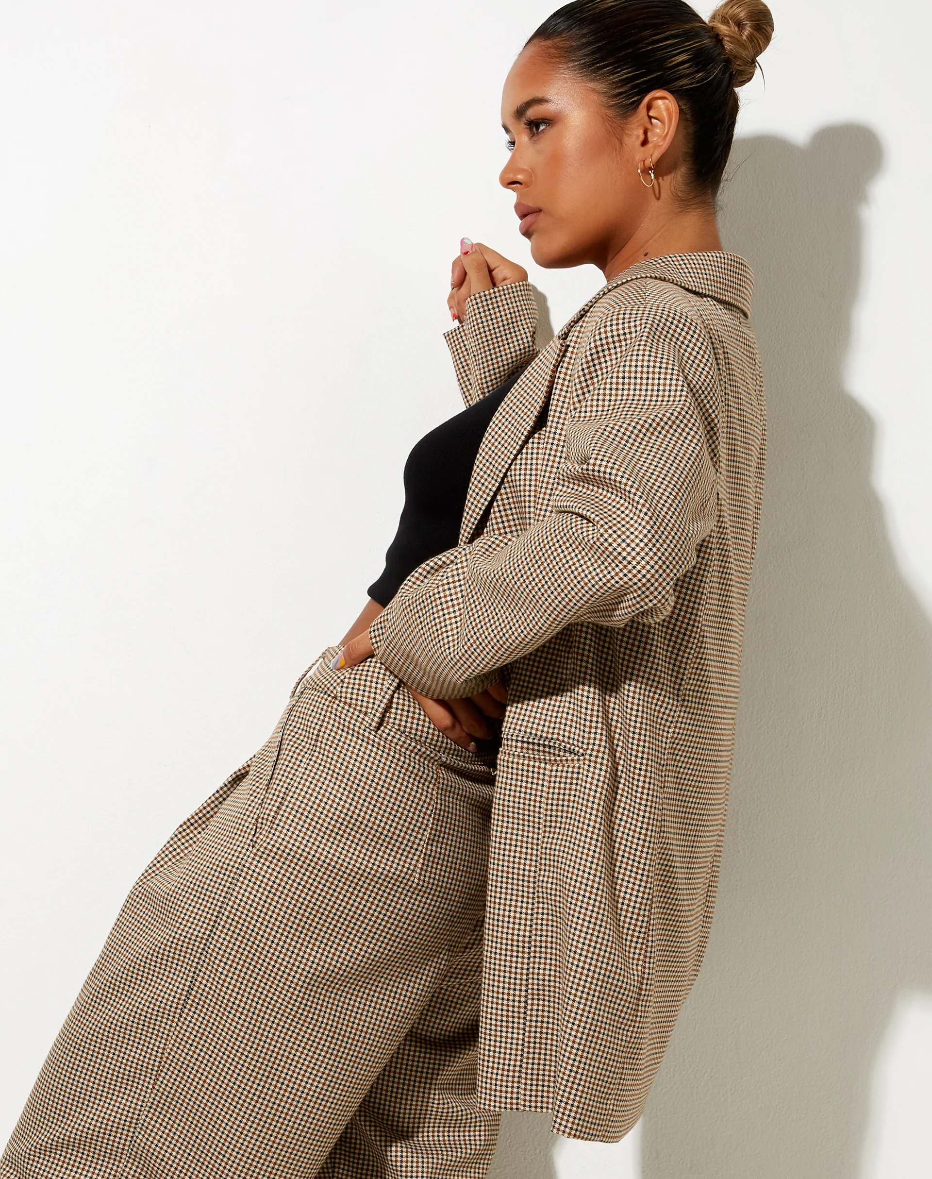 Maiwa Blazer in Small Check Brown - Awmao
