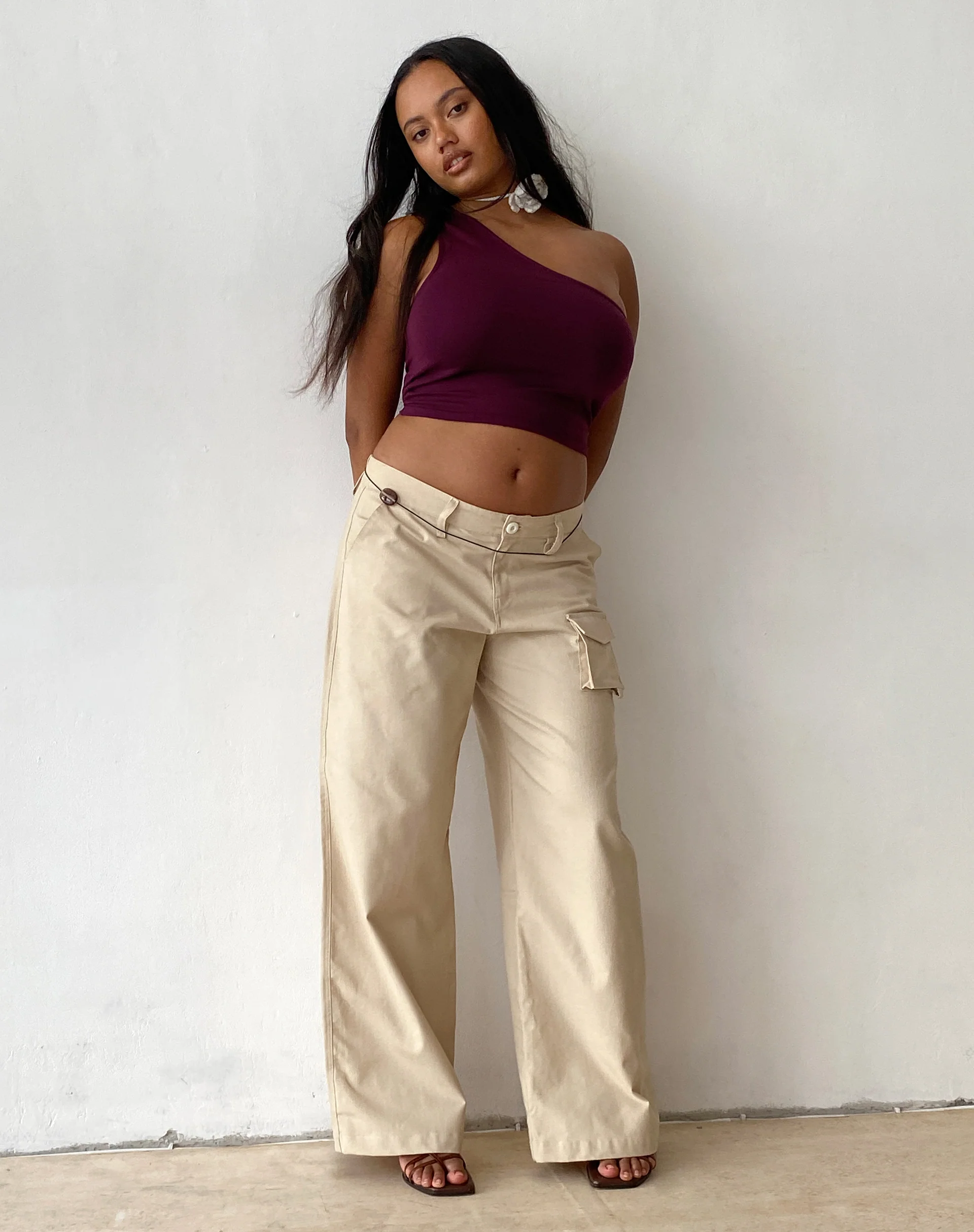 Renee Wide Leg Cargo Trouser in Ecru - Awmao