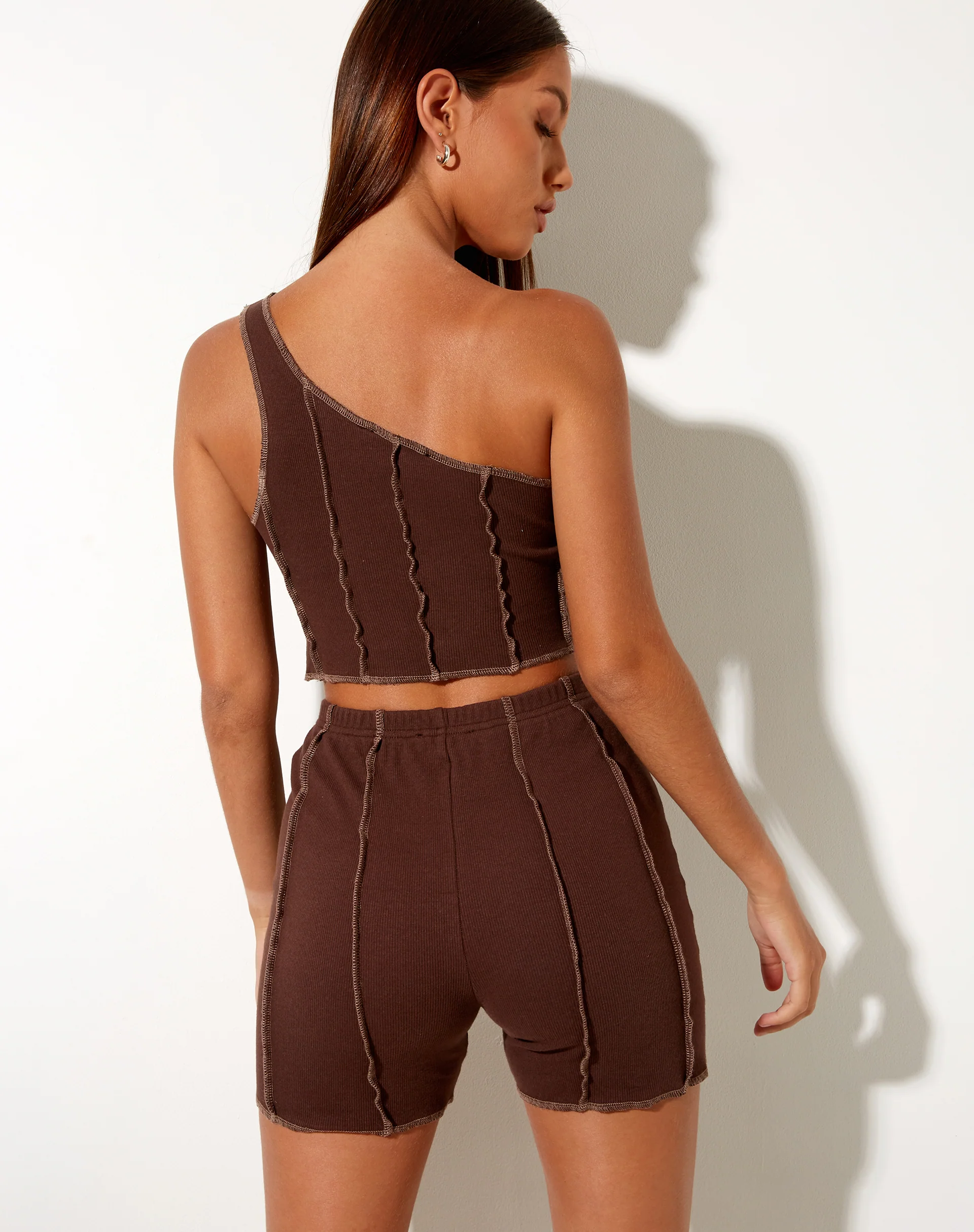 Kala Shorts in Rib Deep Mahogany with Brown Stitching - Awmao