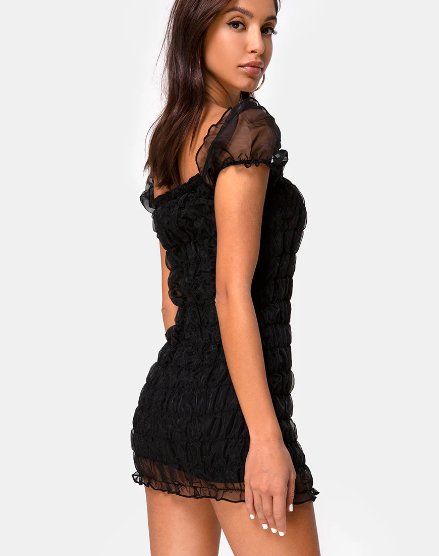 Lenira Dress in Black Organza - Awmao