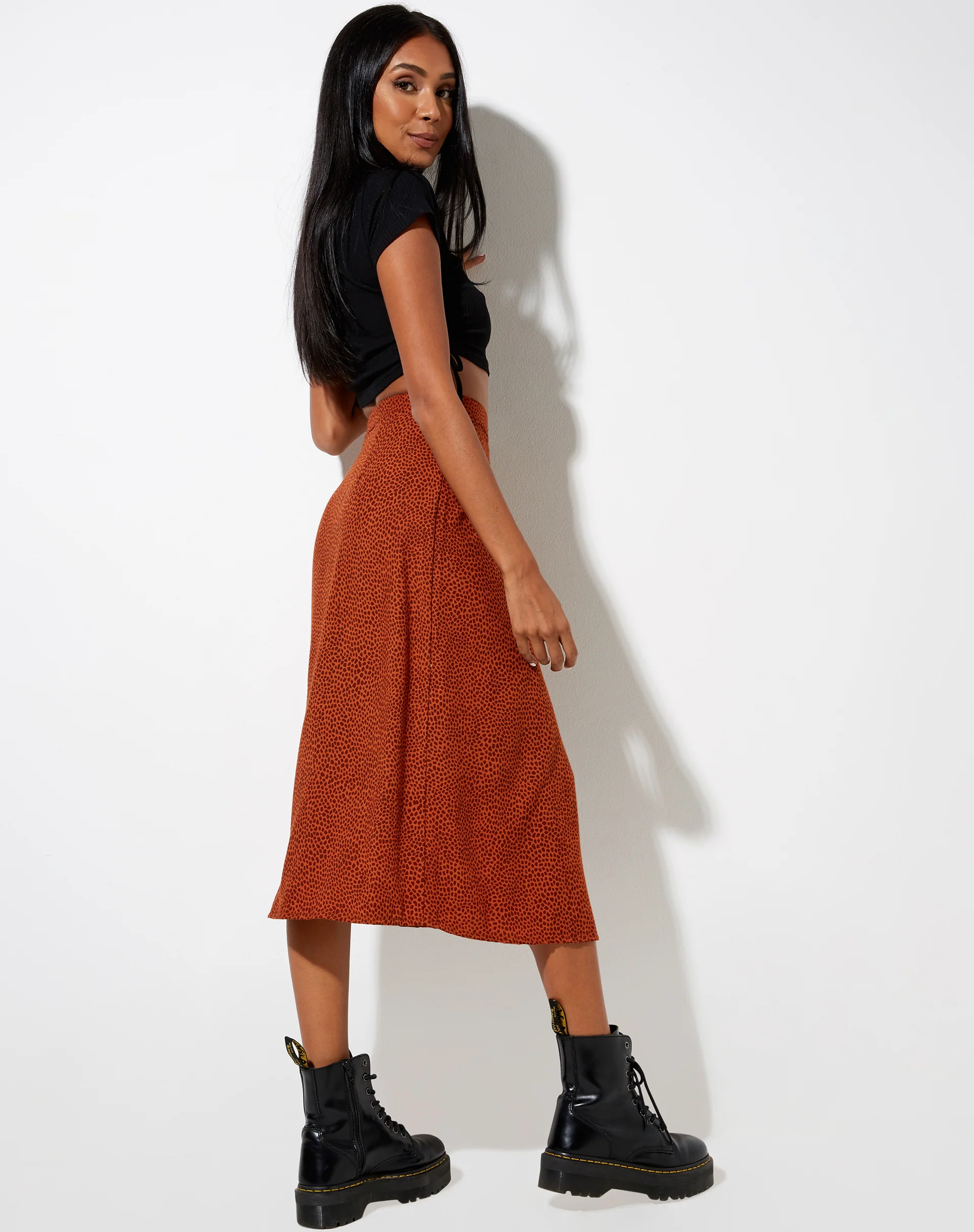 Saika Midi Skirt in Mini Croc Brown - Awmao