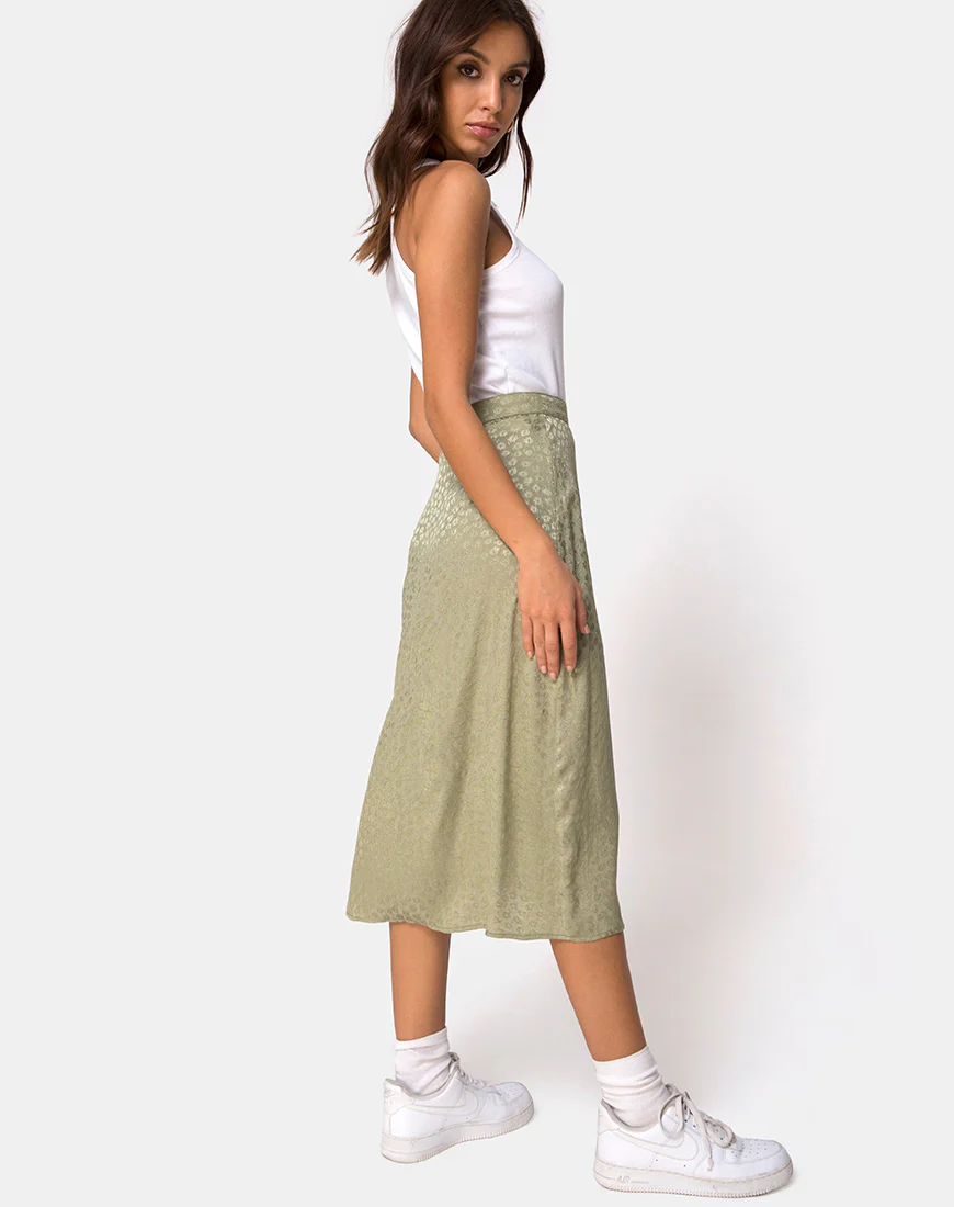 Saika Midi Skirt in Satin Ditsy Rose Sage - Awmao