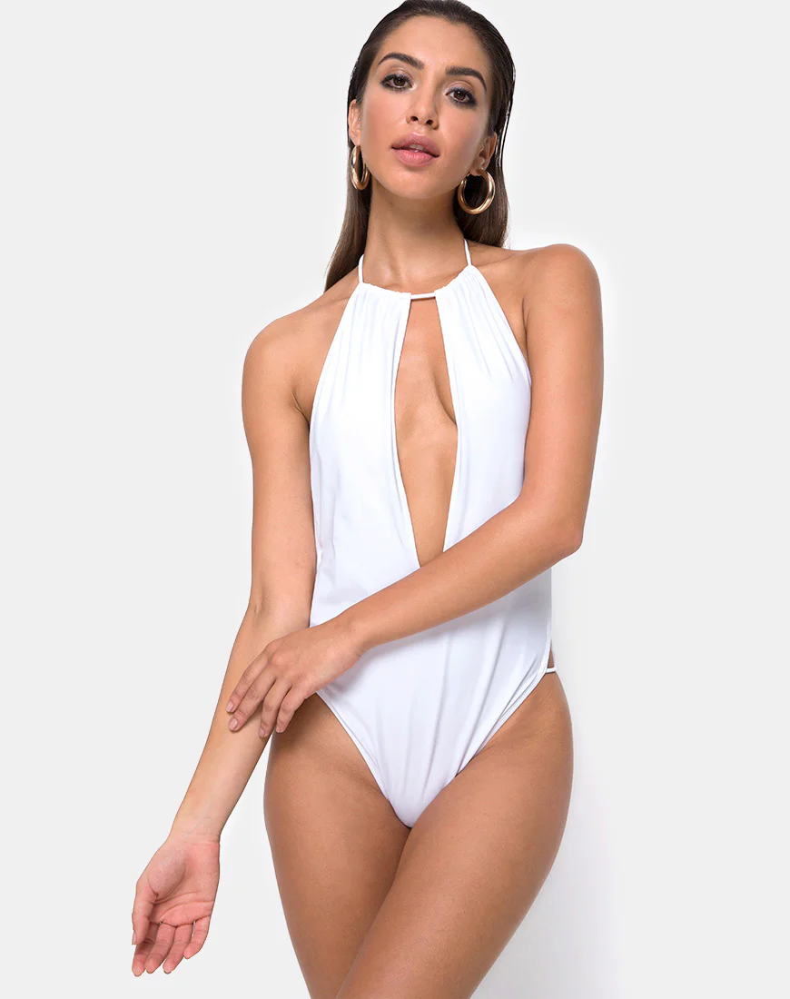 Split Swimsuit in White - Awmao