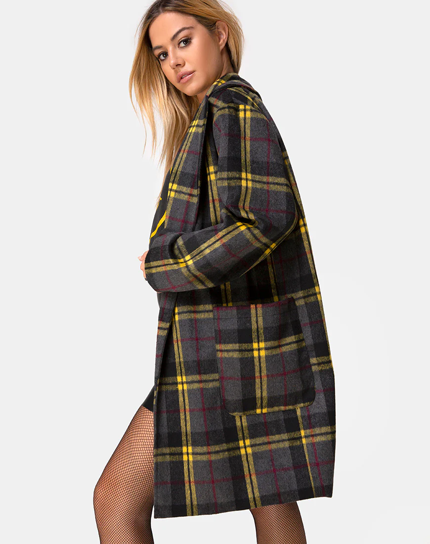 Dusty Coat in Check Yellow Brown - Awmao