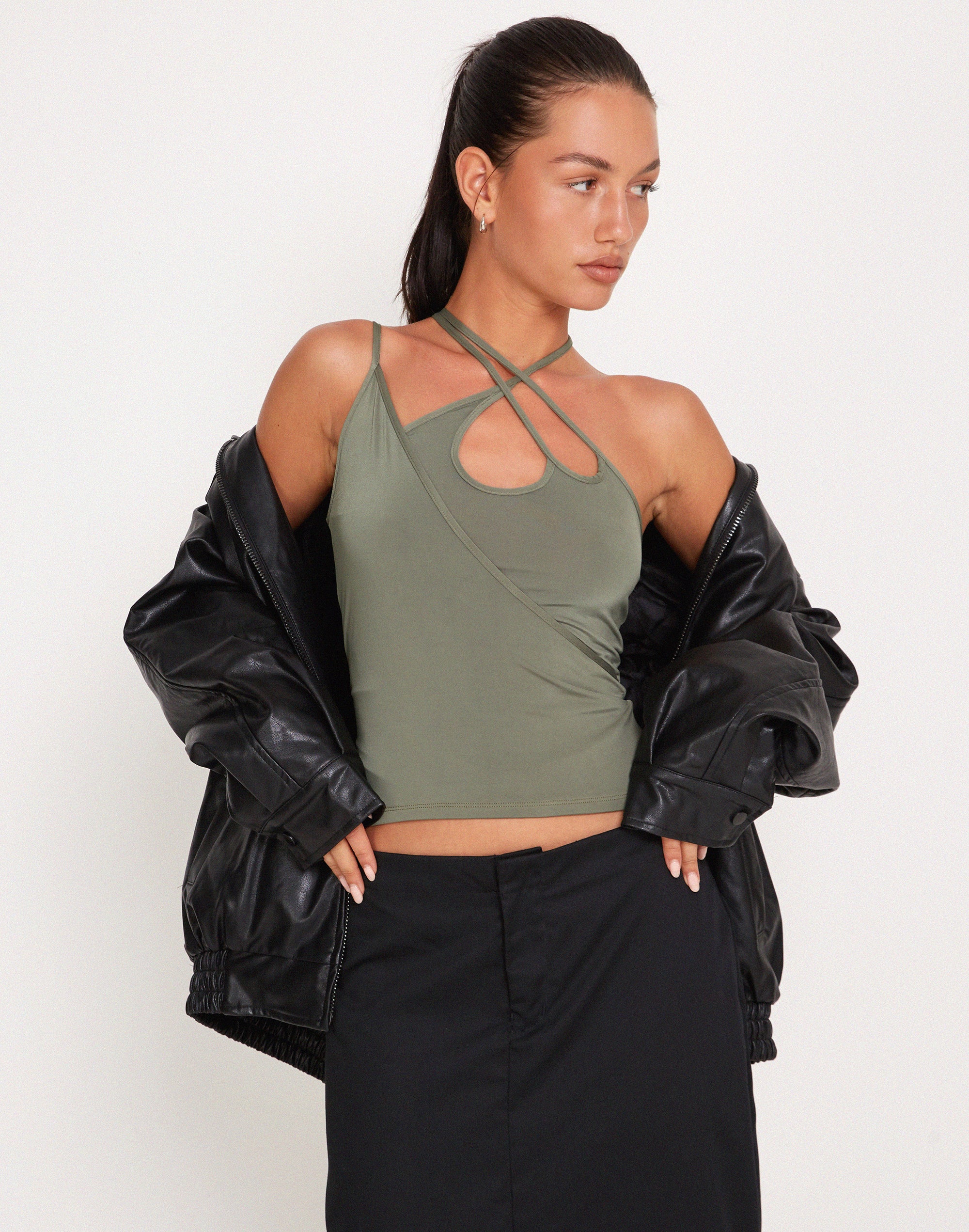 Giola Crop Top in Khaki - Awmao
