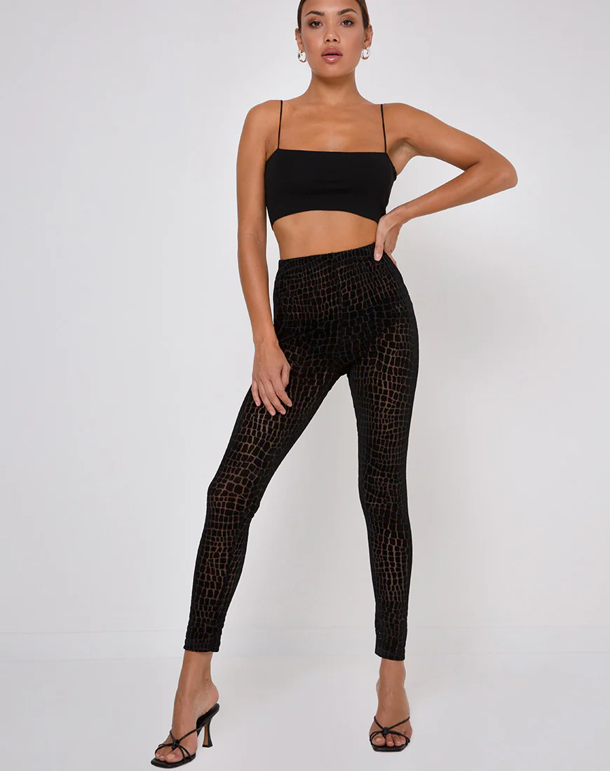 Oria Leggings in Croc Flock Black - Awmao