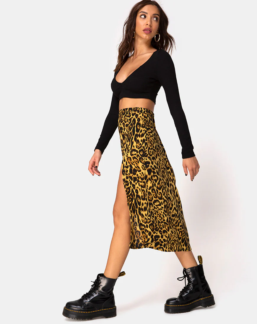 Saika Midi Skirt in Leopard - Awmao