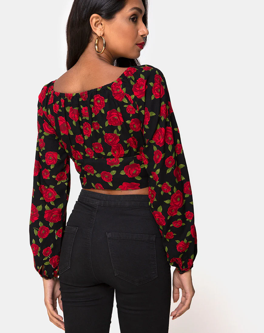 Lancery Top in Roaming Rose Black - Awmao