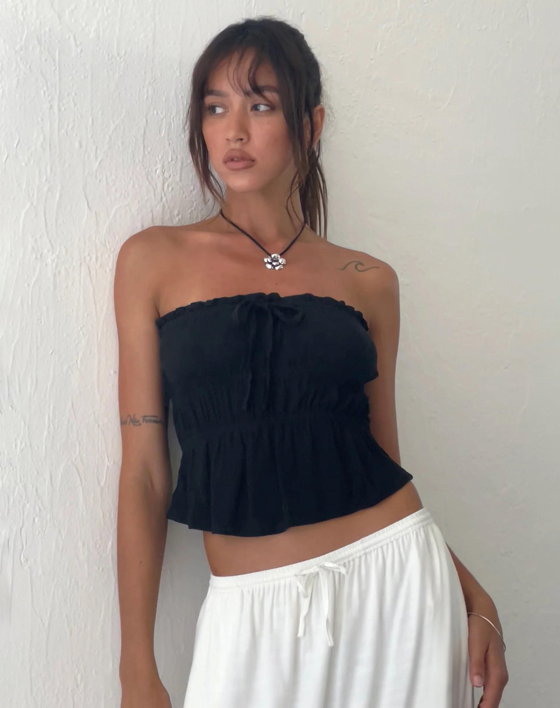 Cove Bandeau Top in Crinkle Black - Awmao