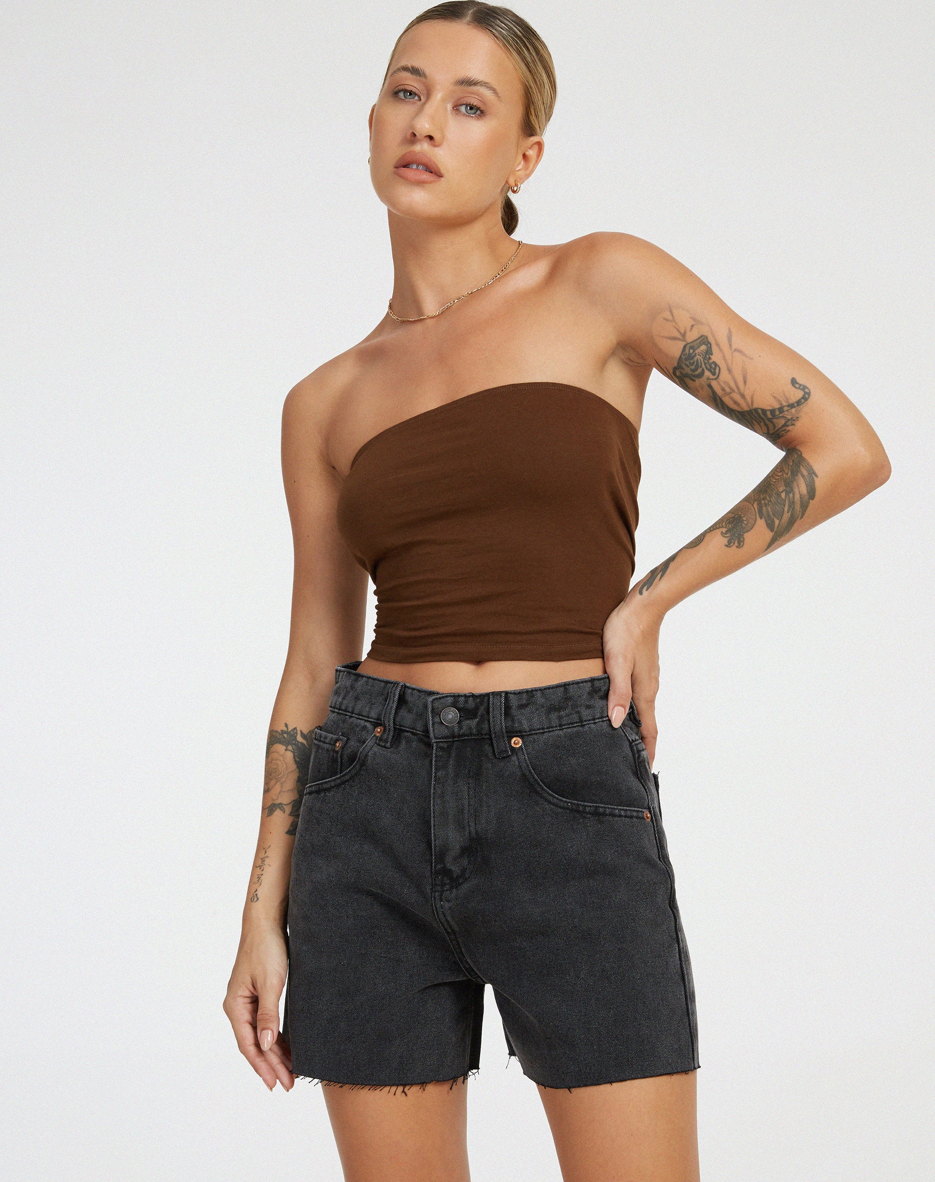 Mid Length Denim Shorts in Black Wash - Awmao