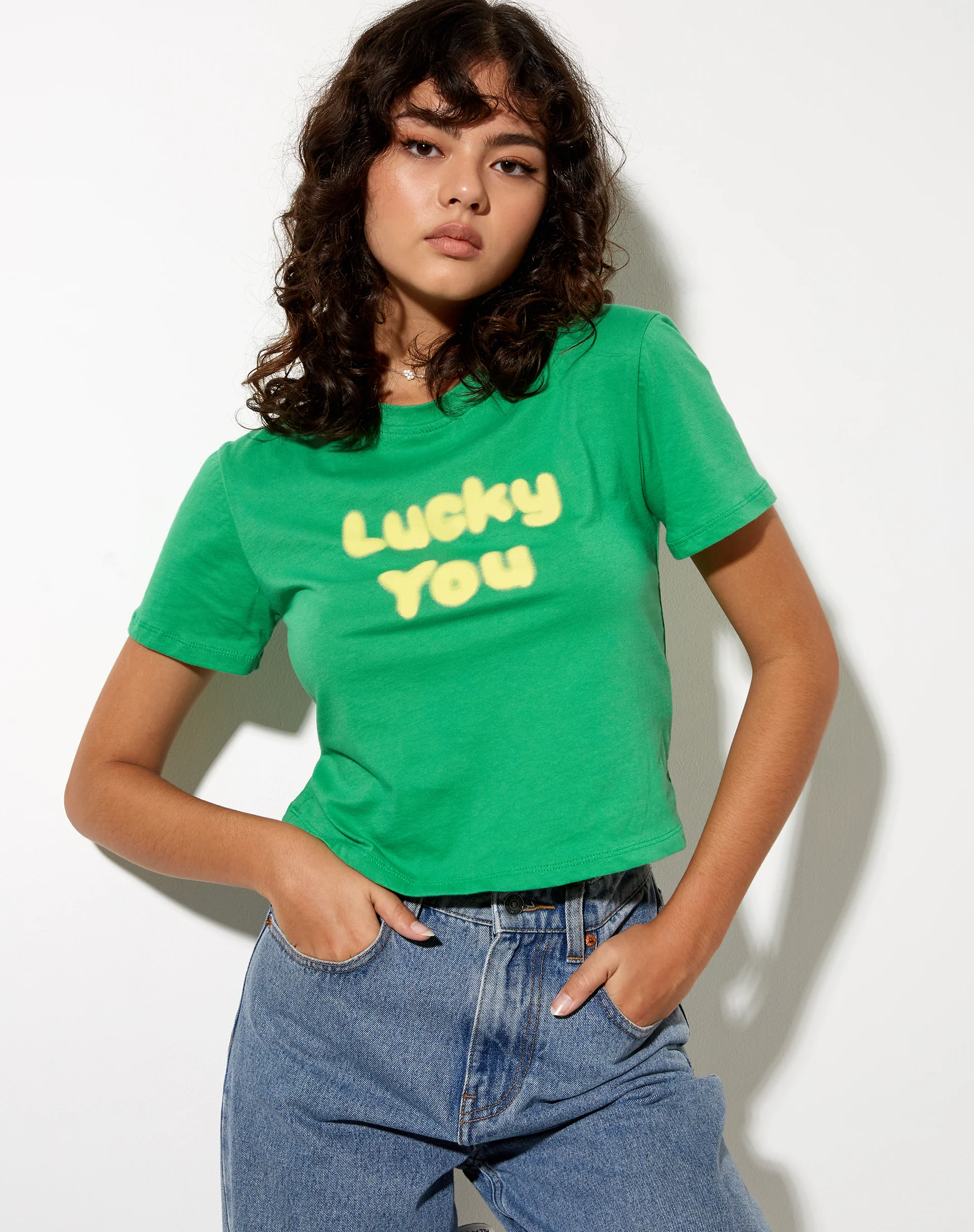 Shrunk Tee in Green Lucky you - Awmao