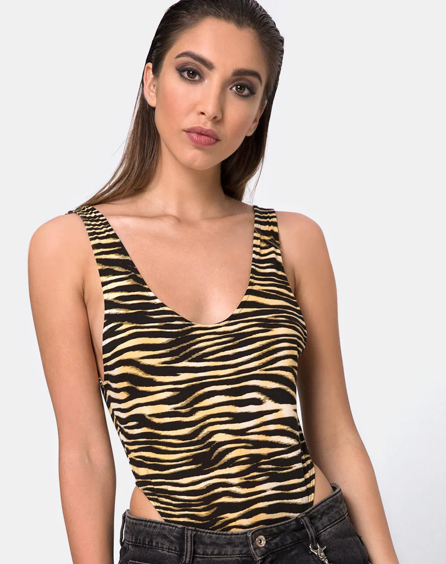 Molemo Plunge Bodice in Zip's Zebra Brown - Awmao