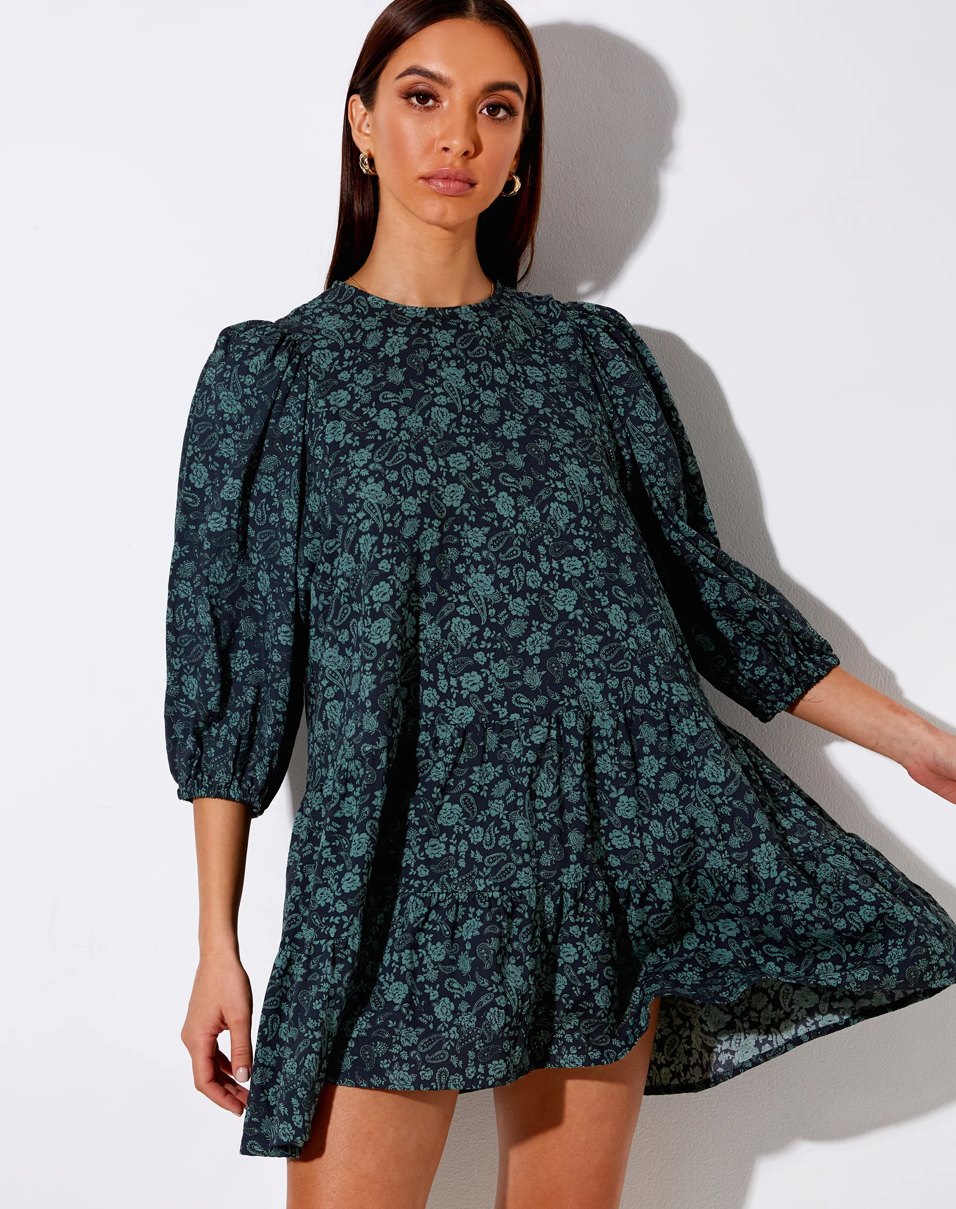 Mareta Tea Dress in Mono Paisley Sage - Awmao