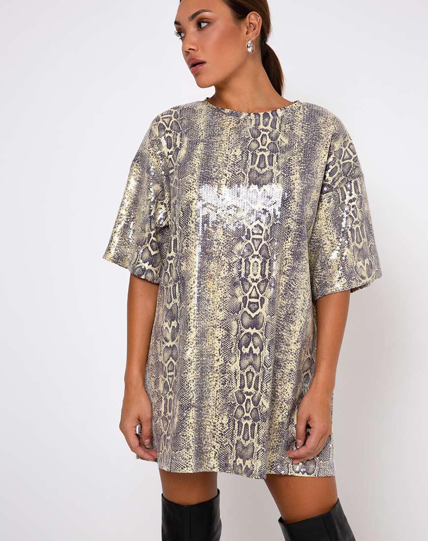 Sunny Kiss Tee in Acid Snake Clear Sequin - Awmao