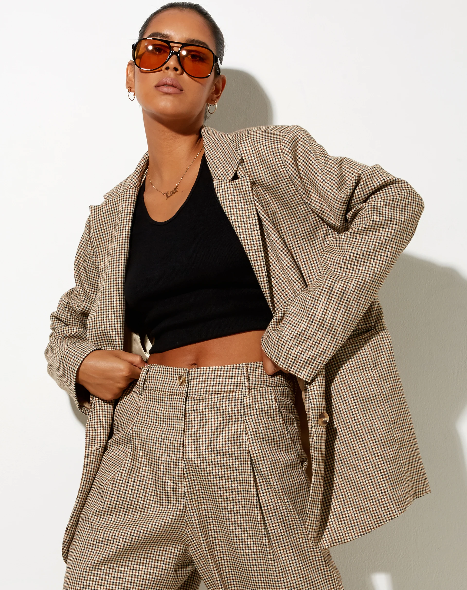 Maiwa Blazer in Small Check Brown - Awmao