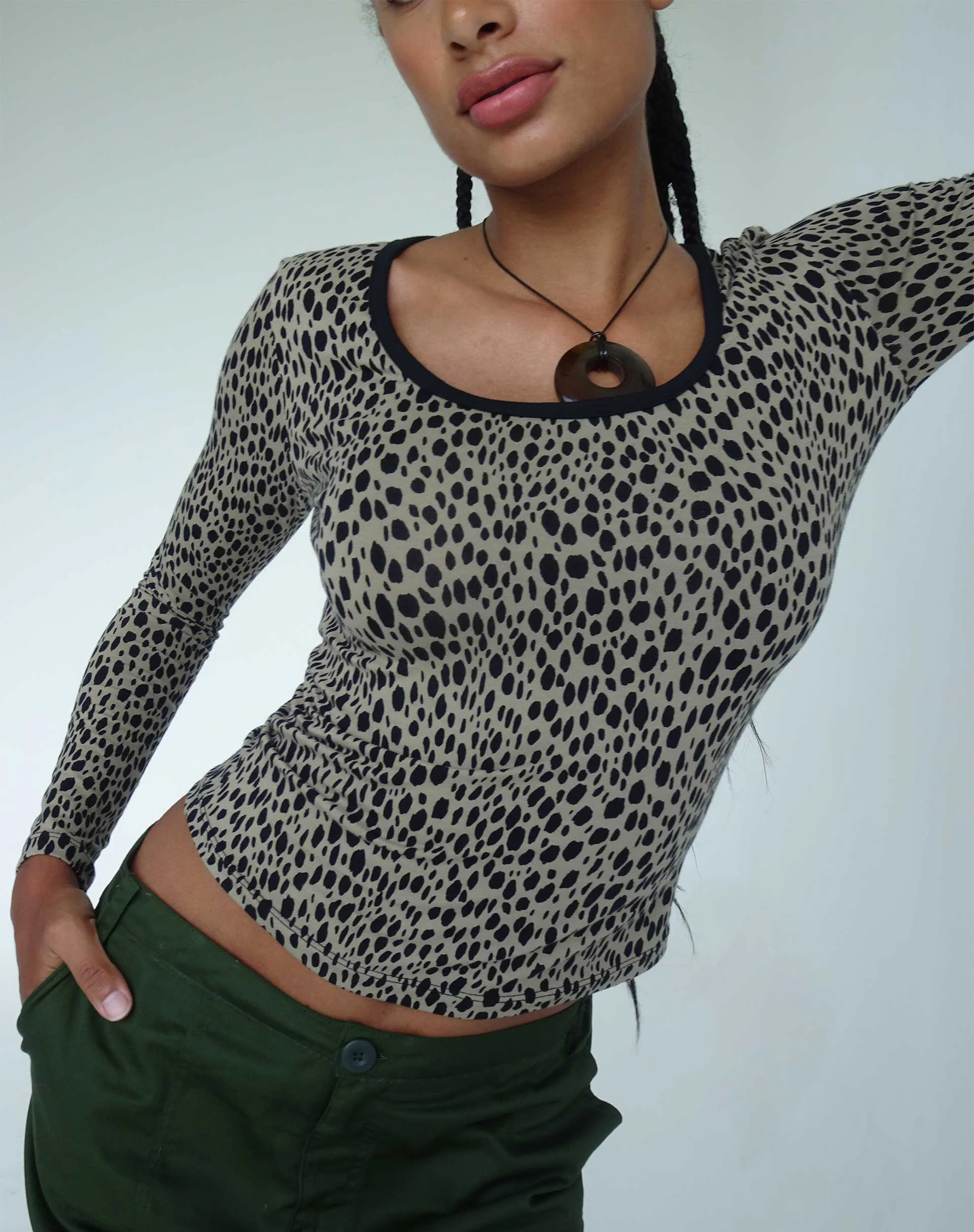 Beshi Long Sleeve Top in Mini Cheetah Black Binding - Awmao