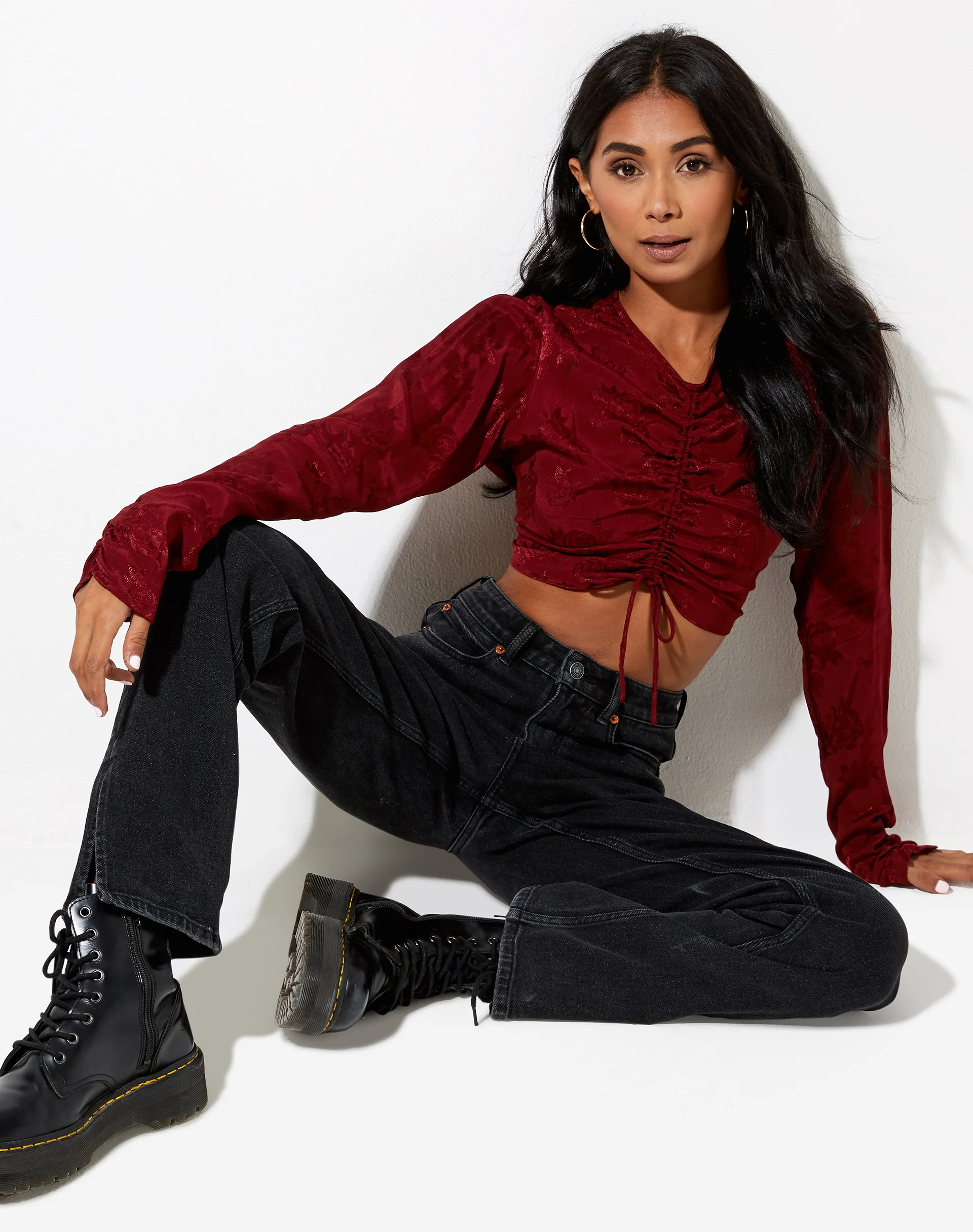 Rean Crop Top in Satin Rose Mulberry - Awmao
