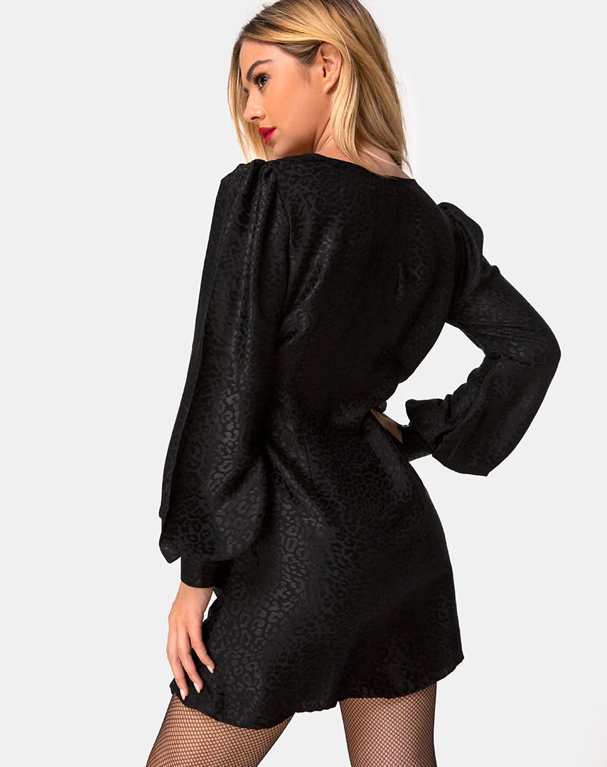 Flara Dress in Satin Cheetah Black - Awmao