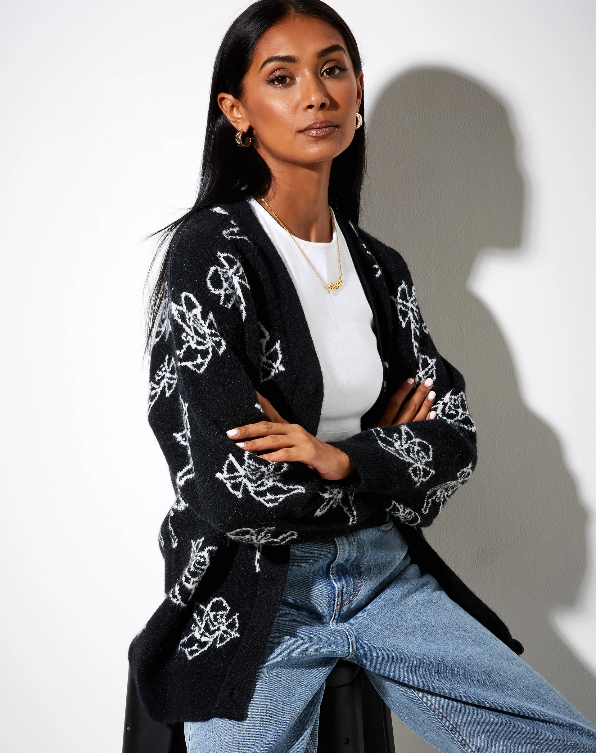 Ummi Cardigan in Cherub Black and White - Awmao