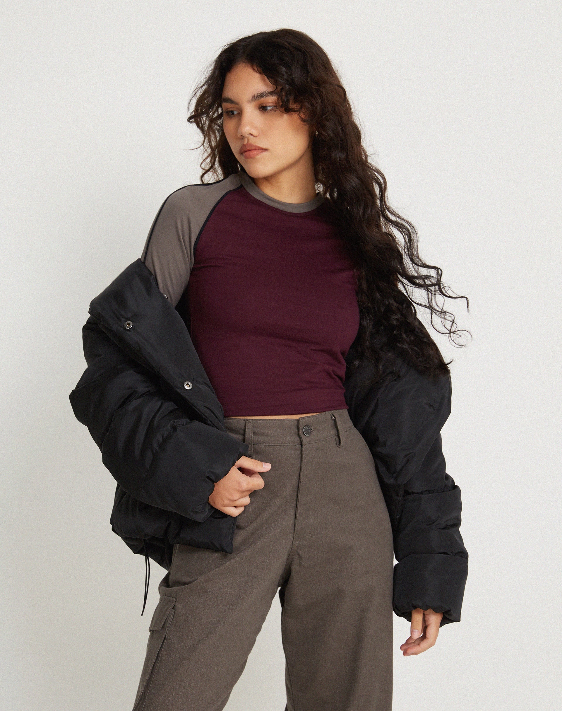Sachiel Long Sleeve Top in Oxblood Cloudburst Black - Awmao