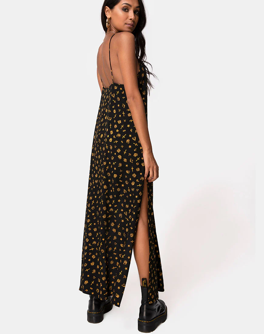 Hermina Maxi Dress in Mini Astro Black - Awmao