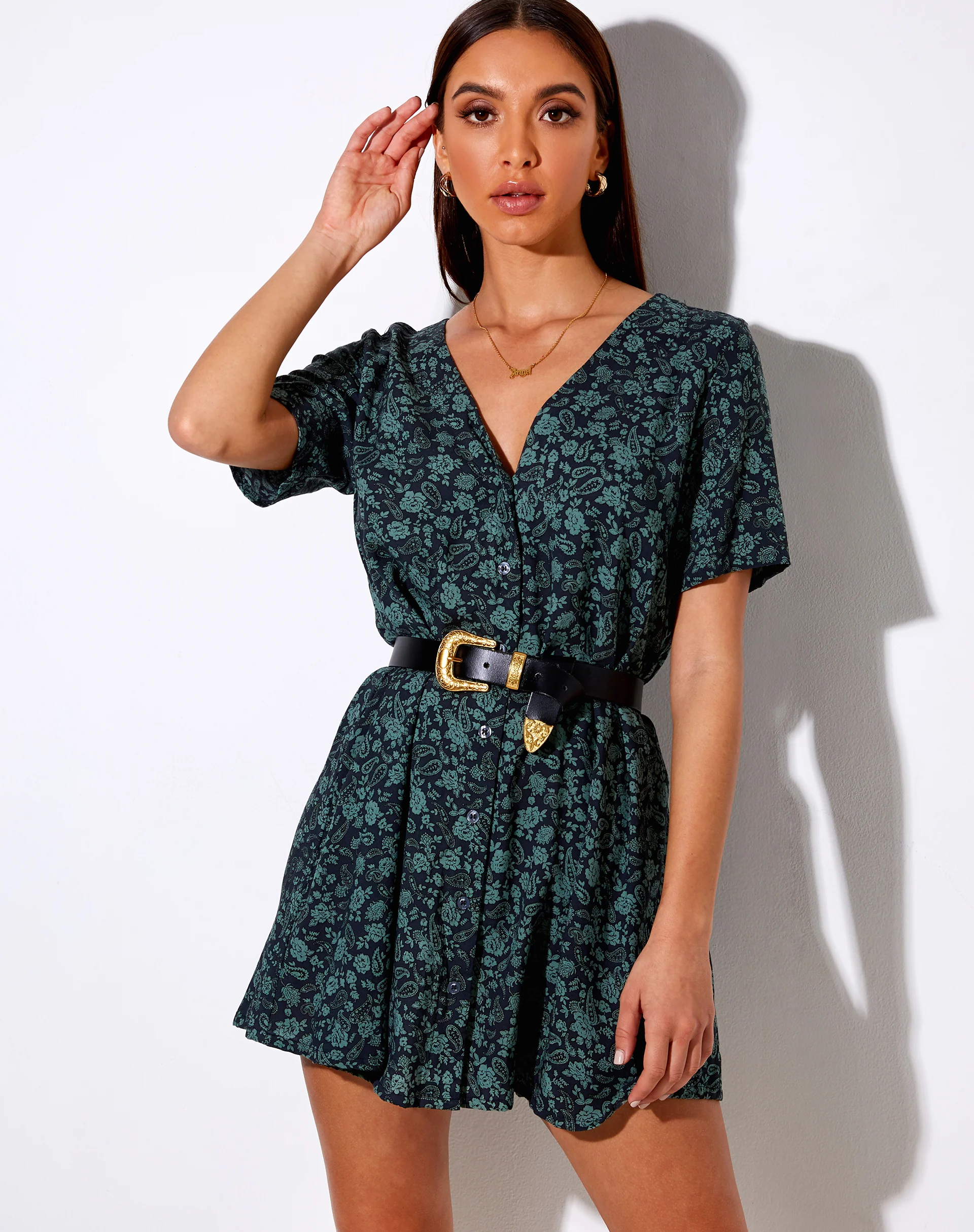 Crosena Dress in Mono Paisley Sage - Awmao
