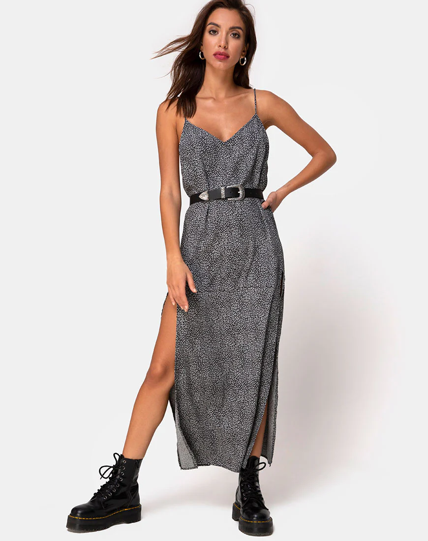 Hime Maxi Dress in Ditsy Leopard Grey - Awmao