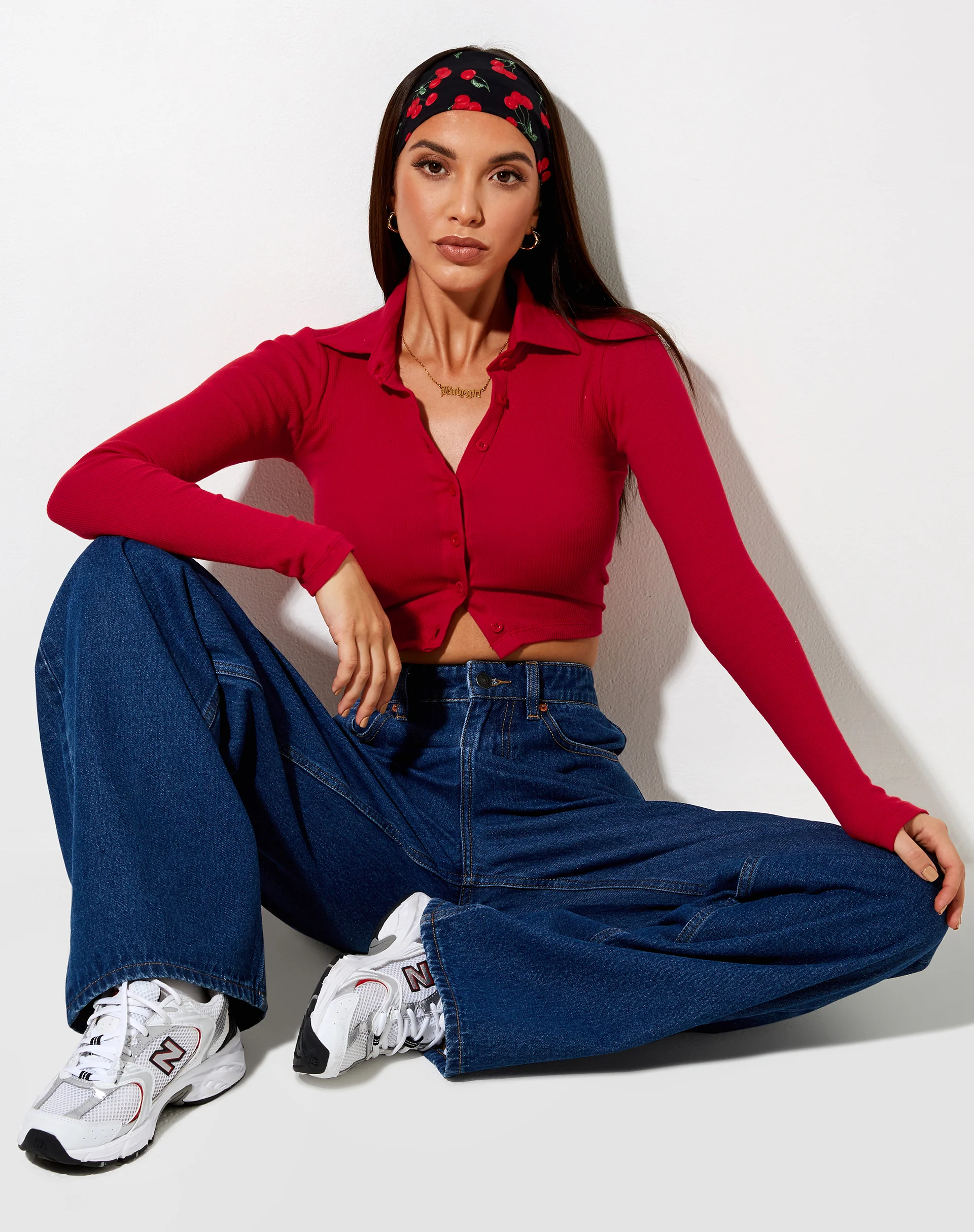 Ryals Long Sleeve Top in Rib Racing Red - Awmao