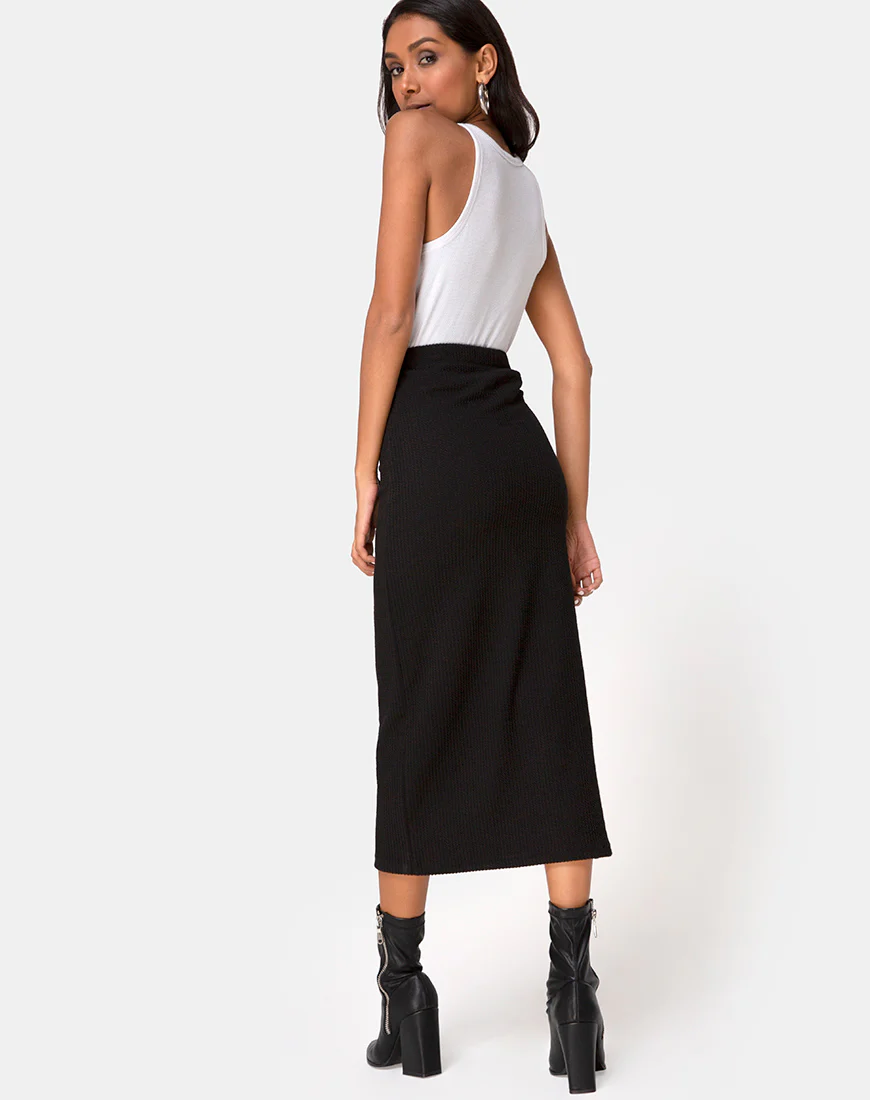 Rollie Midi Skirt in Jumbo Rib Black - Awmao