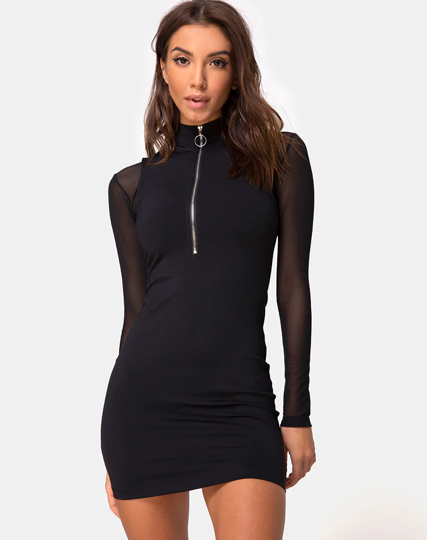 Merna Sleeveless-Bodycon Dress in Ponti Black - Awmao