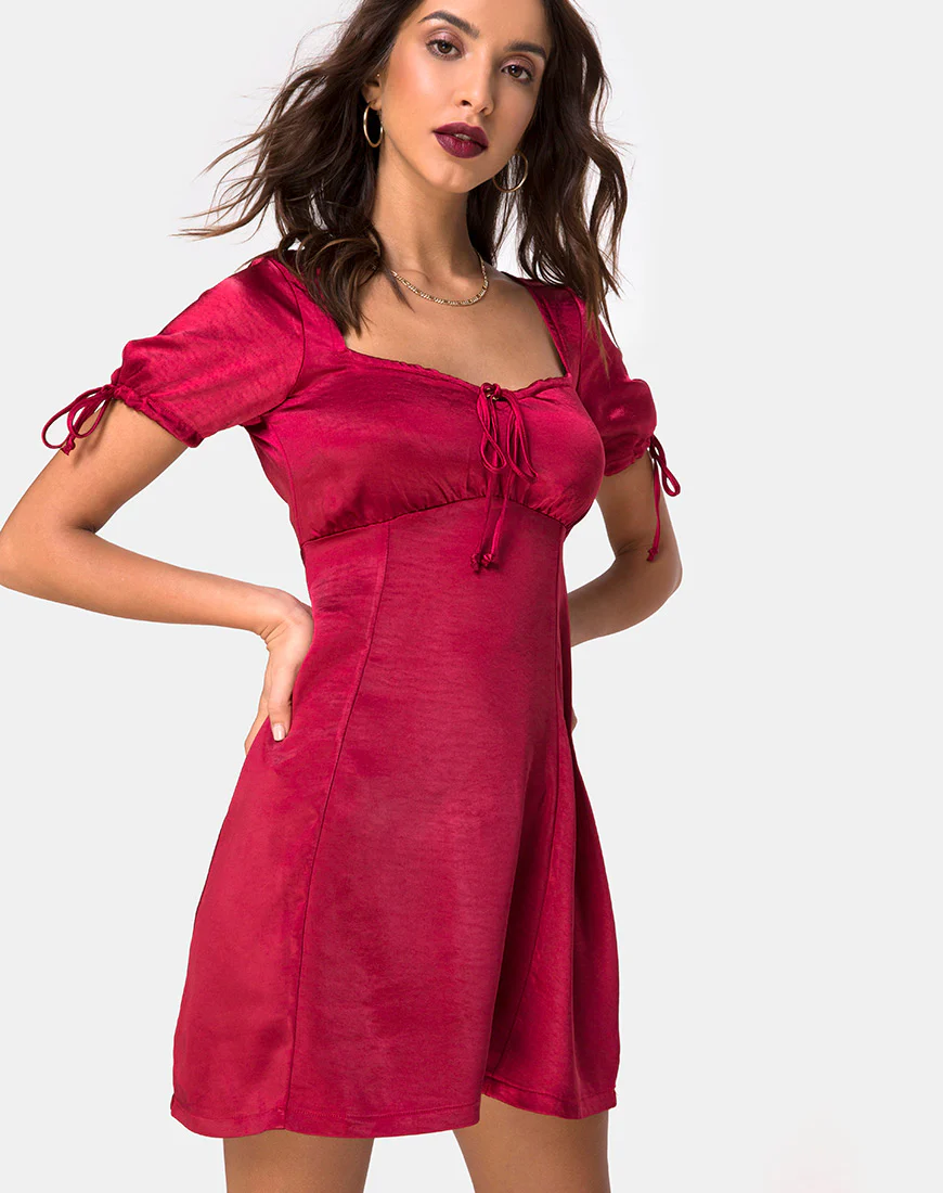 Guenette Dress in Satin Cherry - Awmao