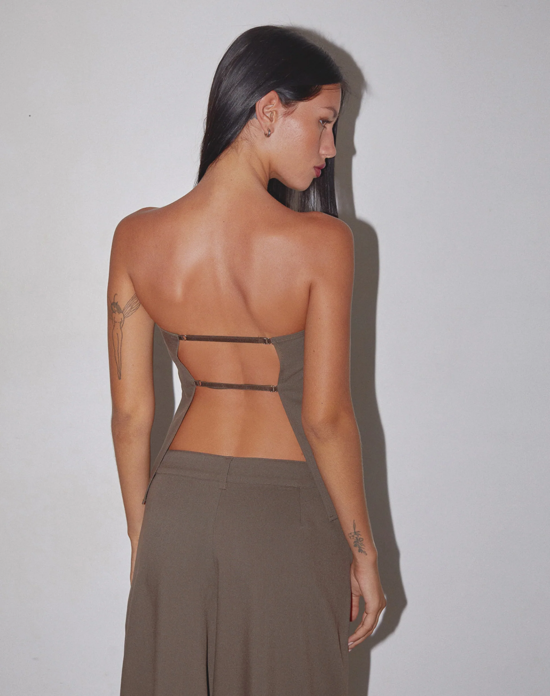 Mairi Longline Bandeau Top in Taupe Tailoring - Awmao