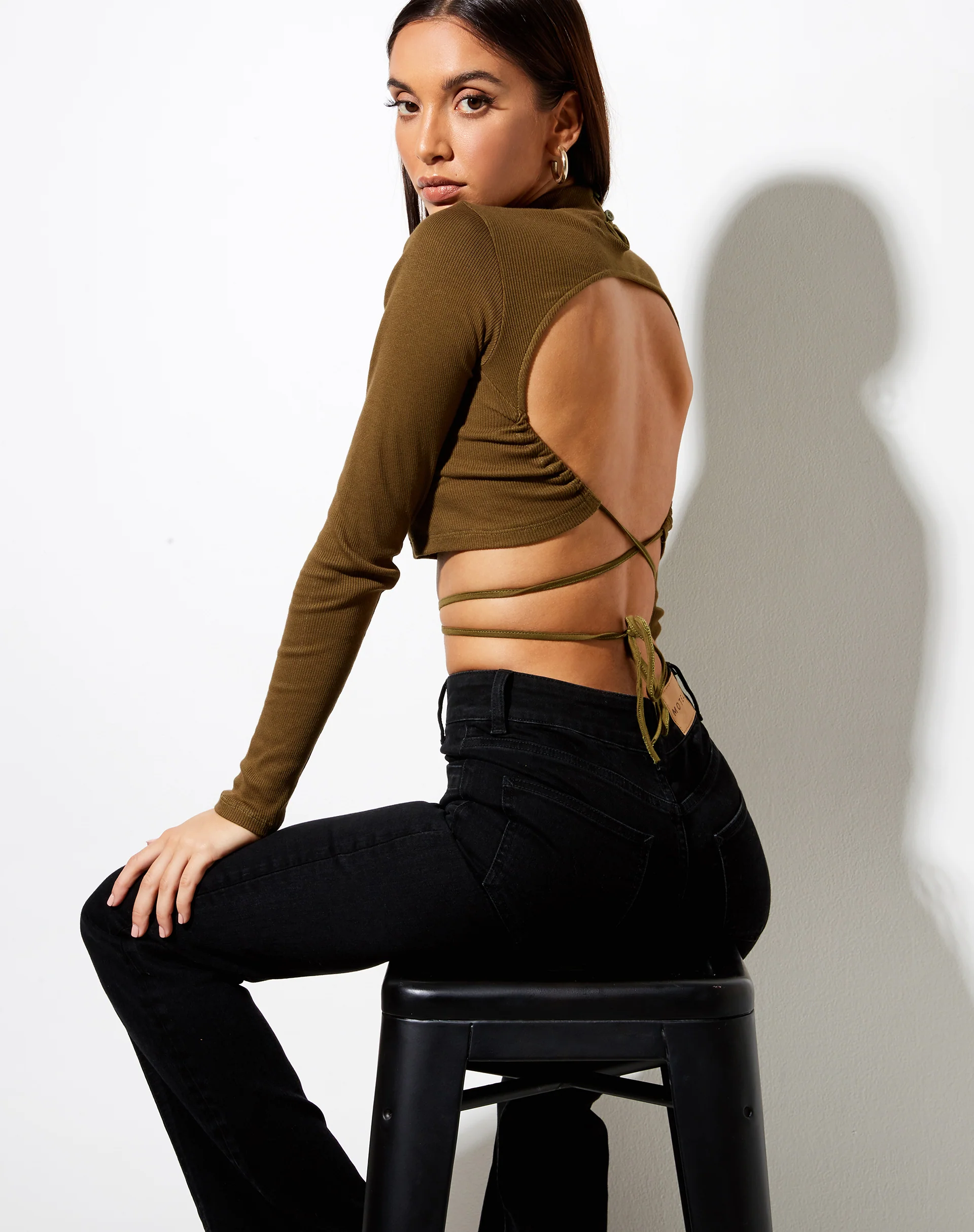 Jorja Crop Top in Rib Military Olive - Awmao